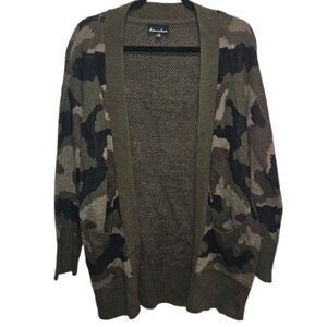 Camo Cardigan Oversized Women's Size Small Green Black Sweater Alison Andrews